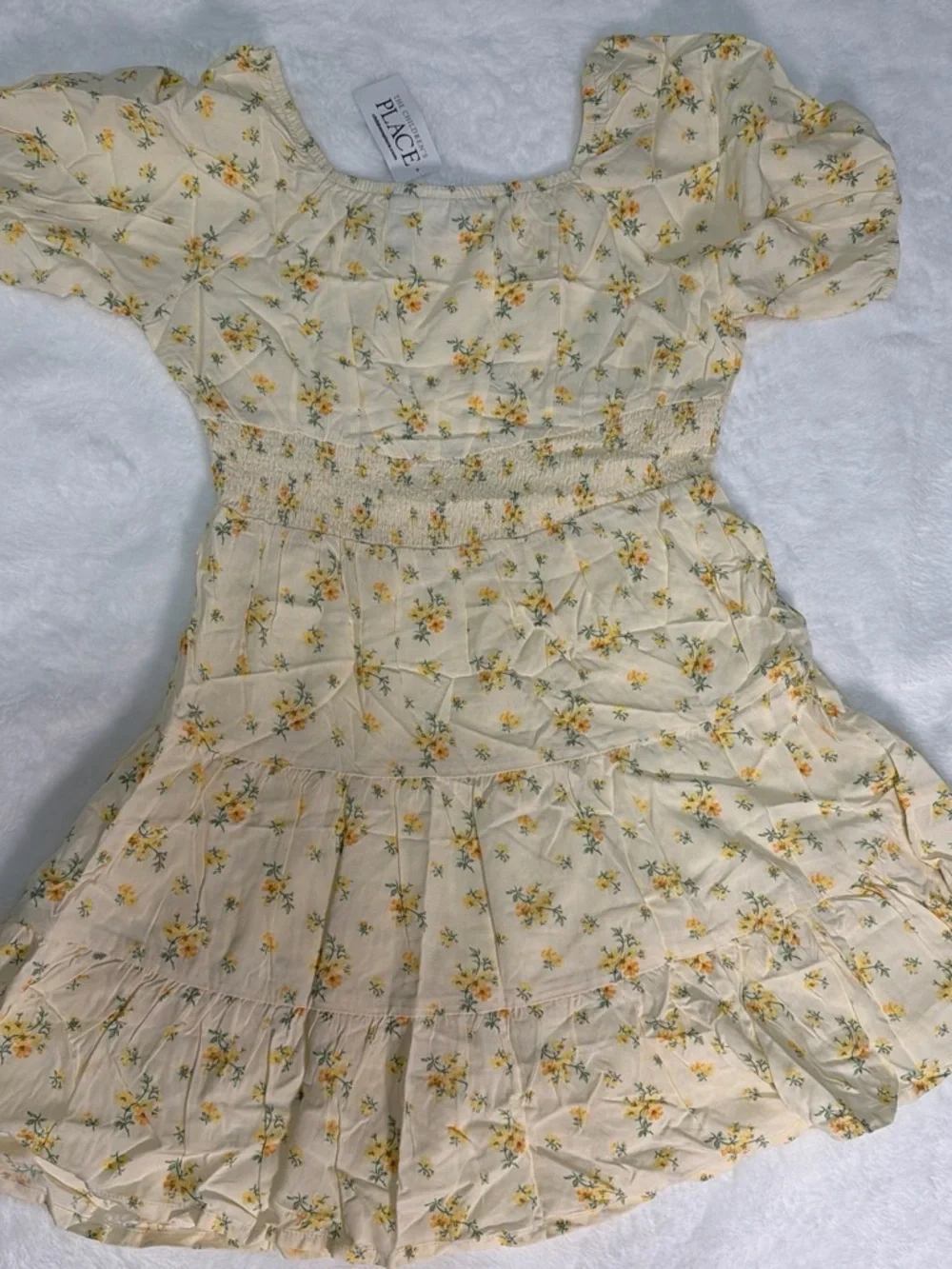 The Children's Place Cream Yellow Floral Puff-Sleeve Dress